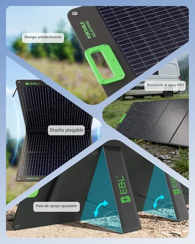 Miniatura 6 de EBL Panel solar portátil de 200W para estación de energía, panel solar plegable impermeable IP65 con conector de salida MC-4 Anderson para RV, Verde