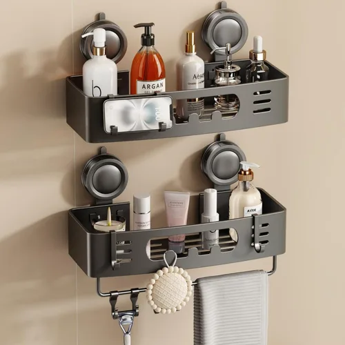Miniatura 12 de Voldra Organizador de ducha esquinero con ventosa, estantes de ducha esquineros de aluminio para pared sin taladrar, organizador de ducha