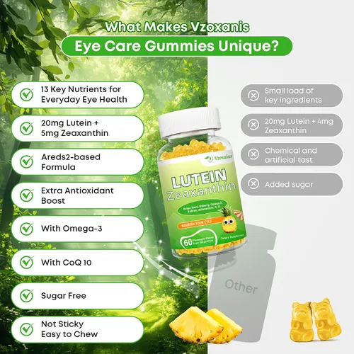 Miniatura 7 de Luteína 20 mg con gomitas de zeaxantina, luteína y zeaxantina suplementos con vitaminas oculares C, E, arándano para la salud ocular - 60