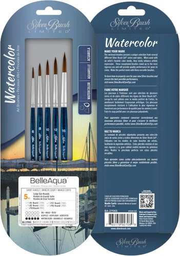 Miniatura 9 de Silver Brush Limited BA-2753S BelleAqua - Juego de pinceles redondos básicos para acuarela, 3 piezas, mango corto profesional, juego de pinceles Set