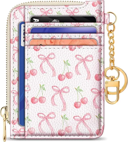 Miniatura 23 de GIANCOMICS Cartera delgada con tarjetero para mujer, funda pequeña con bloqueo Rfid, llavero de bolsillo delgado con cremallera curvada, tarjetero