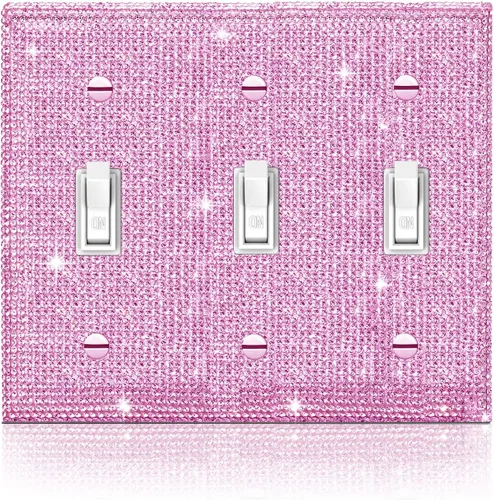 Miniatura 26 de 4 piezas de placa de pared rosa plateado brillante cubierta decorativa interruptor de luz cubierta de interruptor de palanca única diamantes