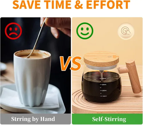 Miniatura 2 de Taza de café autoagitable, taza de mezcla eléctrica de alta velocidad con posavasos termostáticos de 55°, taza mezcladora eléctrica adecuada