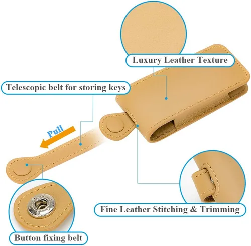 Miniatura 4 de AeroBon Funda de Cuero Genuino para Llaves Bolsa de Cuero para Llaves Compatible con Llavero Porsche (Beige)