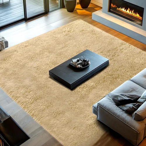 Miniatura 3 de Alfombra de Área de Pelo Largo Beige para Dormitorio: 8x10 Alfombras de Área de Pelo Largo Mullidas para Sala de Estar- Alfombras de Felpa Beige