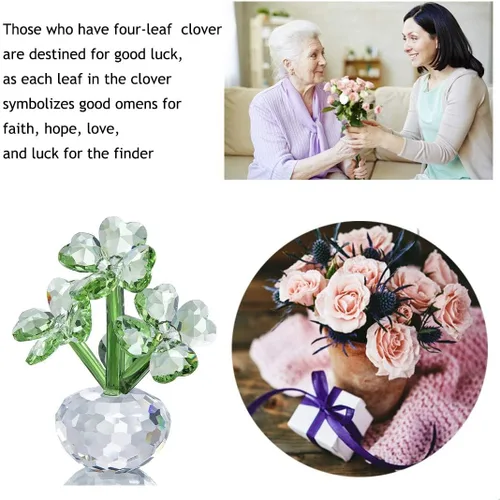 Miniatura 7 de QFkris Crystal Flower Dreams - Figura coleccionable de trébol de cuatro hojas, estatuas de flores de vidrio de 3.7 pulgadas para centro de mesa