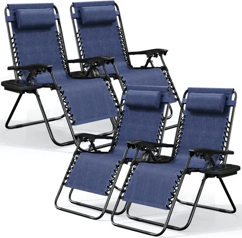 Miniatura 21 de Nestl Zero Gravity - Juego de 2 sillas de patio al aire libre con almohadas y bandejas portavasos, silla de campamento reclinable de malla de acero