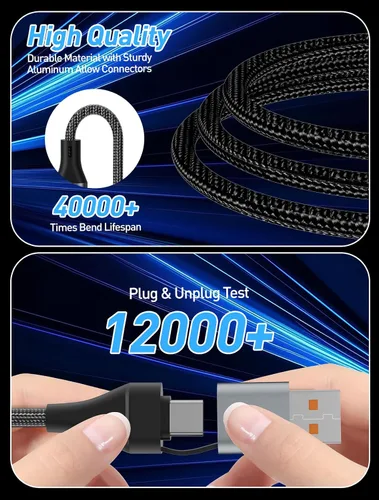 Miniatura 6 de Cable de carga múltiple de 100 W para Garmin Watch, cable de carga rápida USB múltiple de 10 pies con USB-C (100 W), Lightning, Micro-USB y cargador