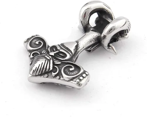 Miniatura 3 de BAVIPOWER Viking Ram - Colgante de cabeza de cabra Mjolnir, collar de martillo de Thors de acero inoxidable, joyería pagana nórdica para hombres