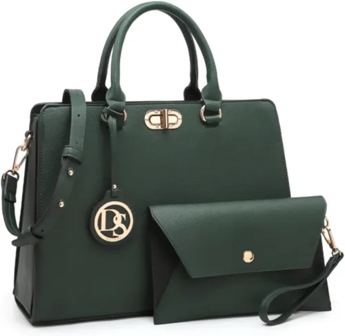 Dasein Bolsos de mano para mujer, bolsos de mano con asa superior, bolsos de trabajo, bolsos de hombro con embrague a juego, juego de 2 piezas