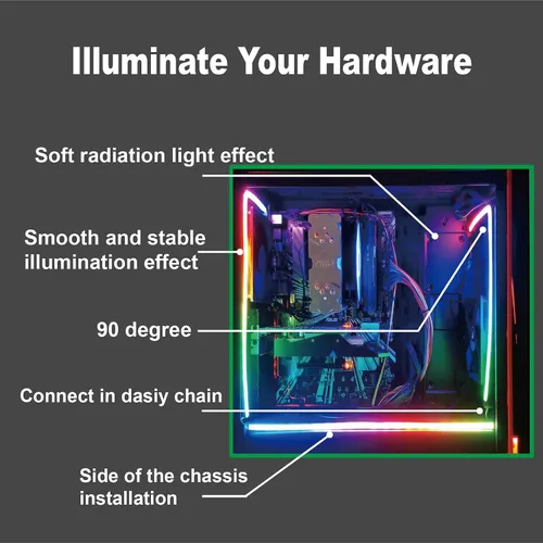 Miniatura 6 de Tira LED RGB direccionable para PC de Airgoo, tubo de goma de silicona difusa AG-NEON-LS1, para cabecera argb de 5V y 3 pines o controlador