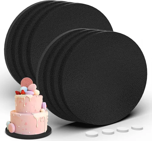 Miniatura 18 de Paquete de 4 tambores para pasteles de 8 pulgadas a prueba de grasa, tambor redondo sólido para tartas, suministros de decoración a prueba de Negro