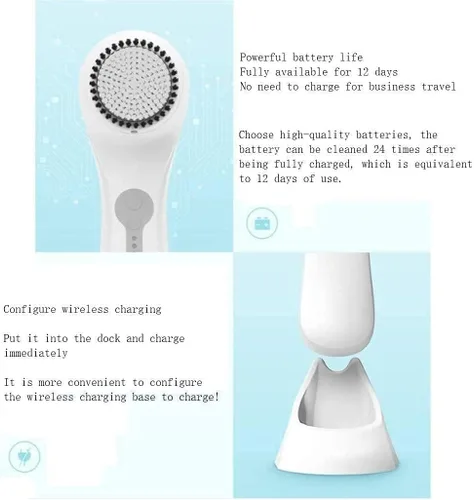 Miniatura 3 de Cepillo de limpieza facial, cepillo facial recargable de velocidad manual de 4 velocidades, cepillo facial impermeable, cepillo eléctrico