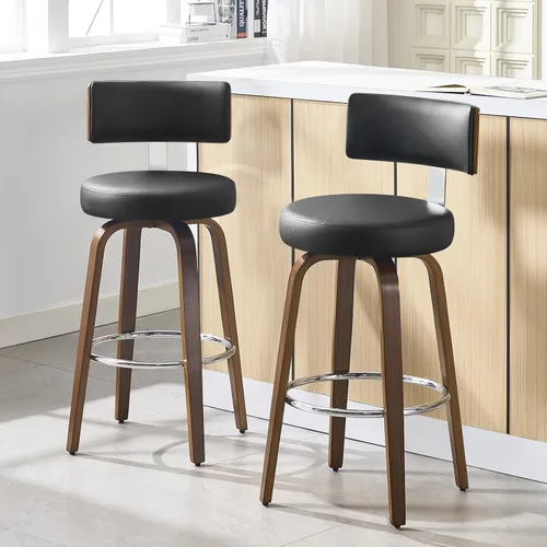 Miniatura 39 de Bekrvio Juego de 2 taburetes de bar giratorios con altura de mostrador, taburetes de cocina tapizados de piel sintética con respaldo, patas