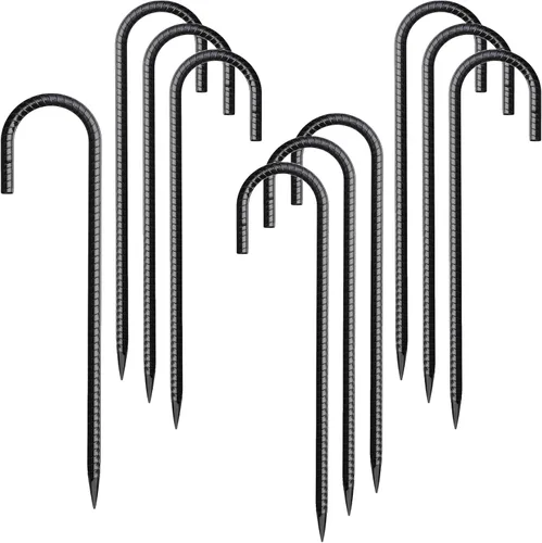 Miniatura 9 de Rebar Estacas de 12 pulgadas, paquete de 10 estacas de metal resistente en J, estacas de valla para trampolín, valla, tienda de campaña