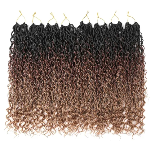 Miniatura 8 de Cabello de Ganchillo Boho Goddess Locs de 18 Pulgadas, 7 Paquetes, Degradado de Tres Tonos, Nuevas Locs Sintéticas de Ganchillo con Puntas Rizadas