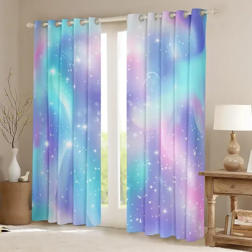 Miniatura 2 de Erosebridal Cortinas opacas de teñido anudado, cortinas de oscurecimiento de galaxia, tratamiento de ventana de nebulosa, 38 x 45 pulgadas, 2