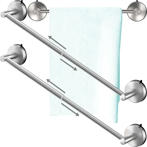 DGYB Barra portatoallas ajustable con ventosa para baño de 14 a 27 pulgadas, juego de 2 soportes para toallas de acero inoxidable con acabado de