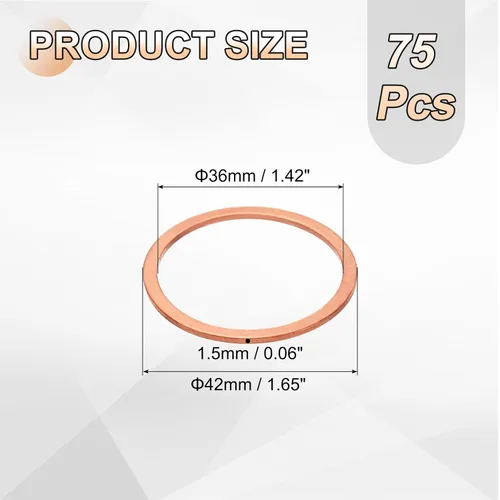Miniatura 2 de uxcell 75 anillos de sellado de arandela plana M36 de cobre, 1.417 in ID 1.654 in OD 0.059 in de grosor, arandelas de trituración de cobre, junta
