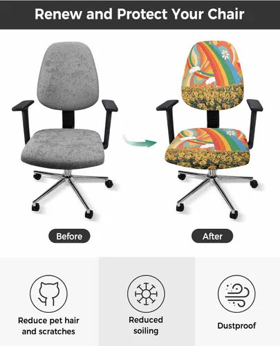 Miniatura 4 de Fundas coloridas para sillas de oficina con diseño de arco iris, 2 piezas, suave, decorativo, protector para silla de escritorio, protector