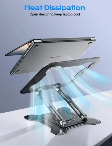 Miniatura 7 de JCZT Soporte ajustable para computadora portátil, base giratoria de 360°, soporte ergonómico para computadora, elevador plegable para oficina y Negro