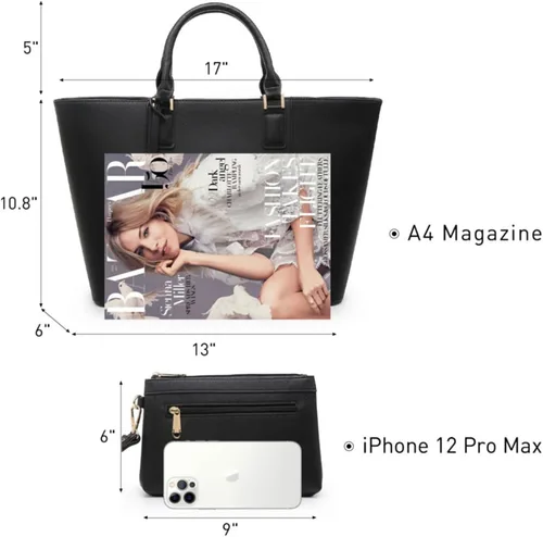 Miniatura 6 de DASEIN - Bolsa de mano para mujer, bolsa tipo bandolera, asa superior, bolsa plana para trabajar