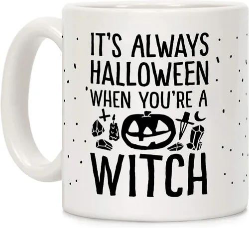 Miniatura 51 de LookHUMAN Taza de Café de Halloween – Halloween Is Meowgical Tazas, Taza de Café Espeluznante Idea de Regalos de Taza, 15 Onzas 10-Blanco