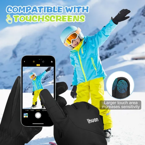 Miniatura 2 de ihuan Guantes de esquí impermeables de invierno para niños, para snowboard, pantalla táctil, guantes de ciclismo para niños y niñas como relleno