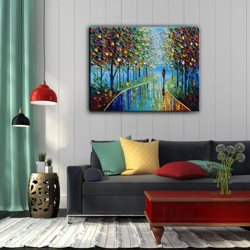 Miniatura 5 de YaSheng Art - Pintura al óleo de paisaje sobre lienzo con textura de árbol abstracto contemporáneo, pinturas de pared hechas a mano, decoración
