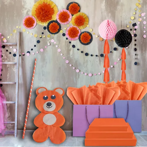 Miniatura 6 de Undemouc 100 hojas de papel de seda naranja de 20 x 14 pulgadas, papel de seda a granel para envolver bolsas, para manualidades, cumpleaños, bodas