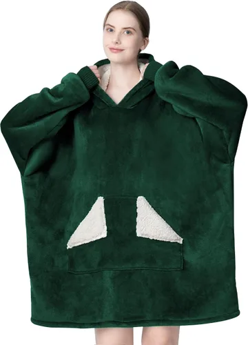 Miniatura 21 de Touchat - Manta con capucha portátil, sudadera con capucha de forro polar sherpa de gran tamaño con bolsillo gigante y mangas para adulto, regalo