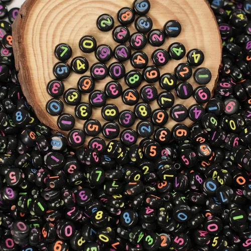 Miniatura 4 de 800 cuentas de números coloridas negras redondas números letras 0-9 cuentas mixtas de 0.157 x 0.276 in, cuentas sueltas de plástico para hacer Oro