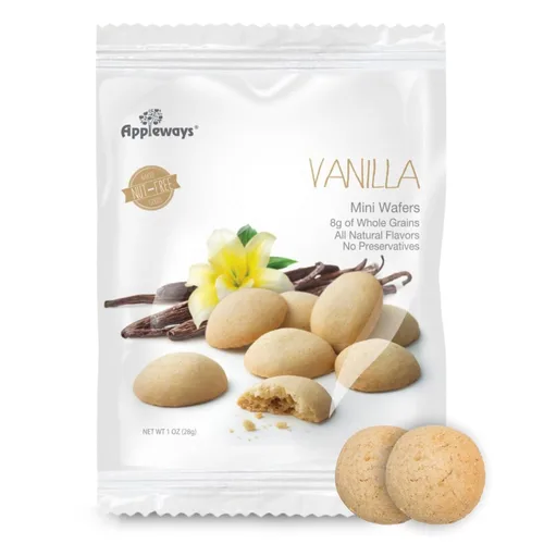 Appleways Mini galletas de obleas de vainilla, 1.0 onzas cada una, 108 unidades, paquetes individuales de obleas de vainilla, mini galletas sin