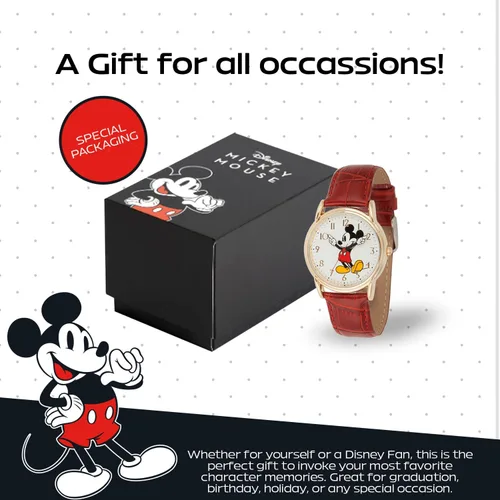 Miniatura 7 de Disney Mickey Mouse Adult Classic Cardiff Articulating Hands Analog Quartz Leather Strap Watch