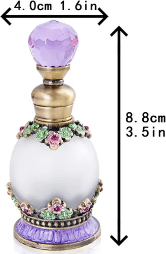 Miniatura 2 de YU FENG Botella de perfume de cristal antiguo de 15 ml, botella pequeña con flor embellecida, redonda, recargable, elegante, retro, botella de Morado