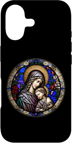 Miniatura 32 de Funda para iPhone 11 Religious Blessed Virgin María y Jesús con diseño de vidrieras