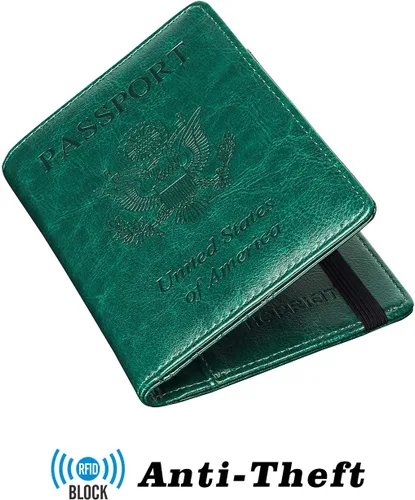 Miniatura 2 de HERRIAT - Portapasaportes de cuero auténtico, con bloqueo RFID para viaje, con compartimento para documentos de identificación