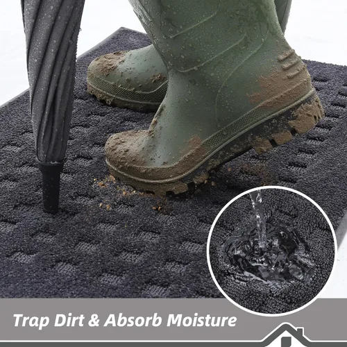 Miniatura 3 de BEQHAUSE Tapetes para puerta de 20 x 32 pulgadas, tapete antideslizante de punto gofre, de perfil bajo, resistente a la suciedad y absorbente, Gris