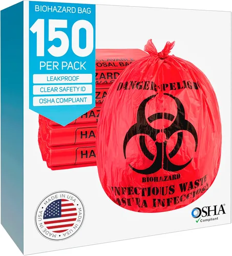 Miniatura 8 de Trashanium Bolsas de residuos de riesgo biológico, 10 galones, 100 unidades, rojas, sin fugas, grado médico, eliminación segura de residuos