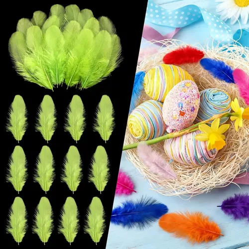 Miniatura 13 de THARAHT Plumas coloridas de gallo artesanal, 300 plumas de colores de 3 a 5 pulgadas, a granel para jardín de infantes, manualidades, boda, hogar