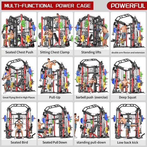 Miniatura 8 de Rack Multiusos para Sentadillas, Conjunto de Rack de Pesas Smith Machine con Sistema de Crossover de Cables, Racks de Potencia para Gimnasio en L07