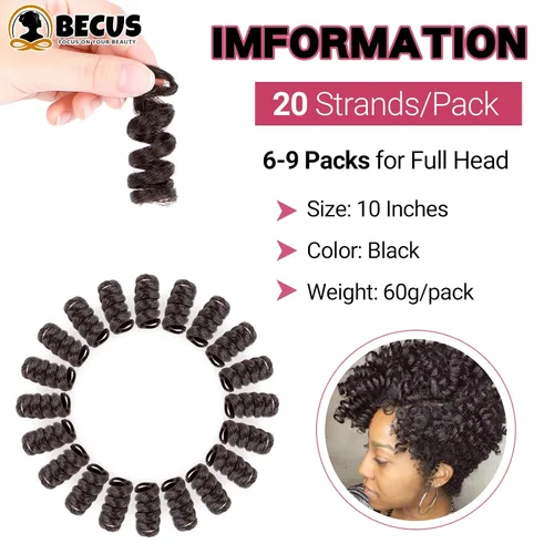 Miniatura 3 de BECUS Extensiones de cabello corto y rizado con trenzas de ganchillo para mujeres negras, paquete de 3 extensiones de cabello rizado de 10 pulgadas