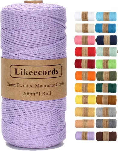 Miniatura 9 de Cordón de macramé, cuerda de algodón de 0.118 in x 328 pies, cuerda de algodón blanco natural para manualidades, tejer, colgar plantas, decoración