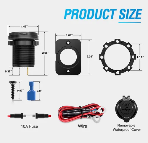 Miniatura 6 de Nilight 2 Pack PD Type C y QC 3.0 Panel de toma rápida USB con interruptor táctil LED ON Off, kit de cable fundido para coches, camiones