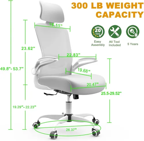 Miniatura 2 de Mimoglad Silla de oficina, silla de escritorio ergonómica de respaldo alto con soporte lumbar ajustable y reposacabezas, silla giratoria con Gris