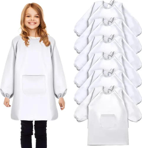 Miniatura 9 de Geyoga Delantal de manga larga impermeable para niños, con bolsillo, para clase escolar, de 3 a 8 años