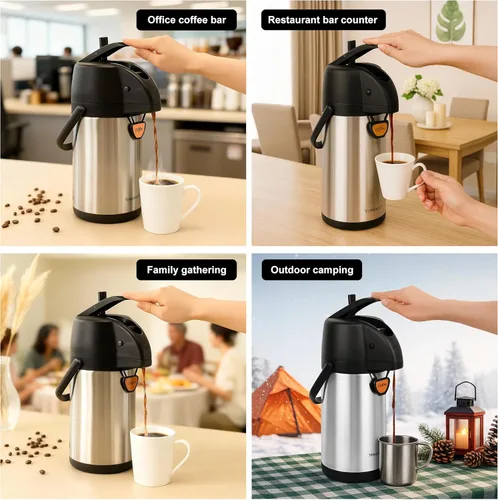 Miniatura 5 de Airpot - Dispensador de café térmico con bomba, 2.2L/74 onzas, aislado de acero inoxidable, gran jarra de café, palanca de acción para agua