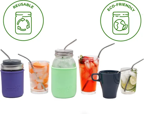 Miniatura 5 de Paquete combinado de pajitas delgadas de acero inoxidable dobladas para tarros Mason (paquete de 6 + cepillo de limpieza + bolsa de tela)