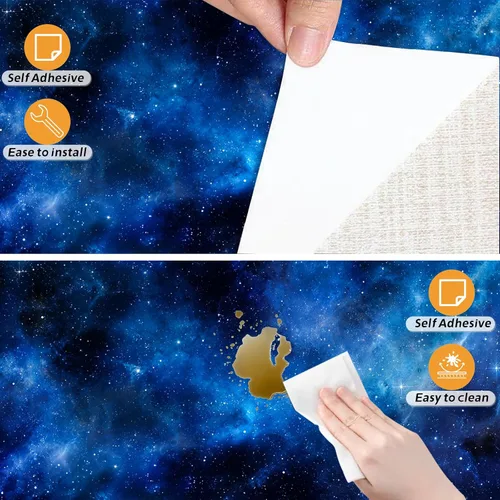 Miniatura 5 de Nuxovilar Papel Tapiz de Mármol Galaxia Azul Oscuro con Textura Despegar y Pegar, 15.75"x39.37", Papel de Contacto Autoadhesivo, Patrón Cósmico Tipo