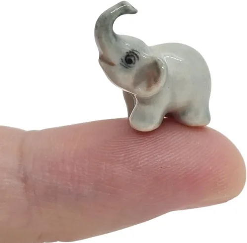 Miniatura 12 de ChangThai Design Pequeña figura de elefante gris claro de 1 pulgada para elevar el tronco – Miniatura hecha a mano de cerámica pintada a mano
